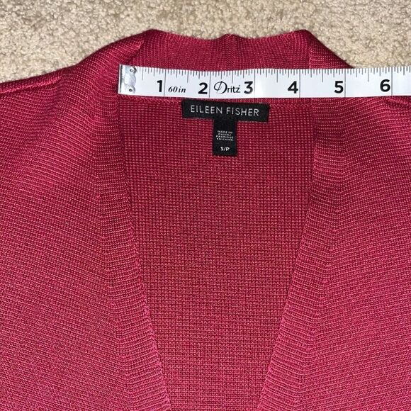 Eileen Fisher S/Petite Cardigan Medium Red Open Radish Tencel Silk Angle Front - Picture 10 of 14